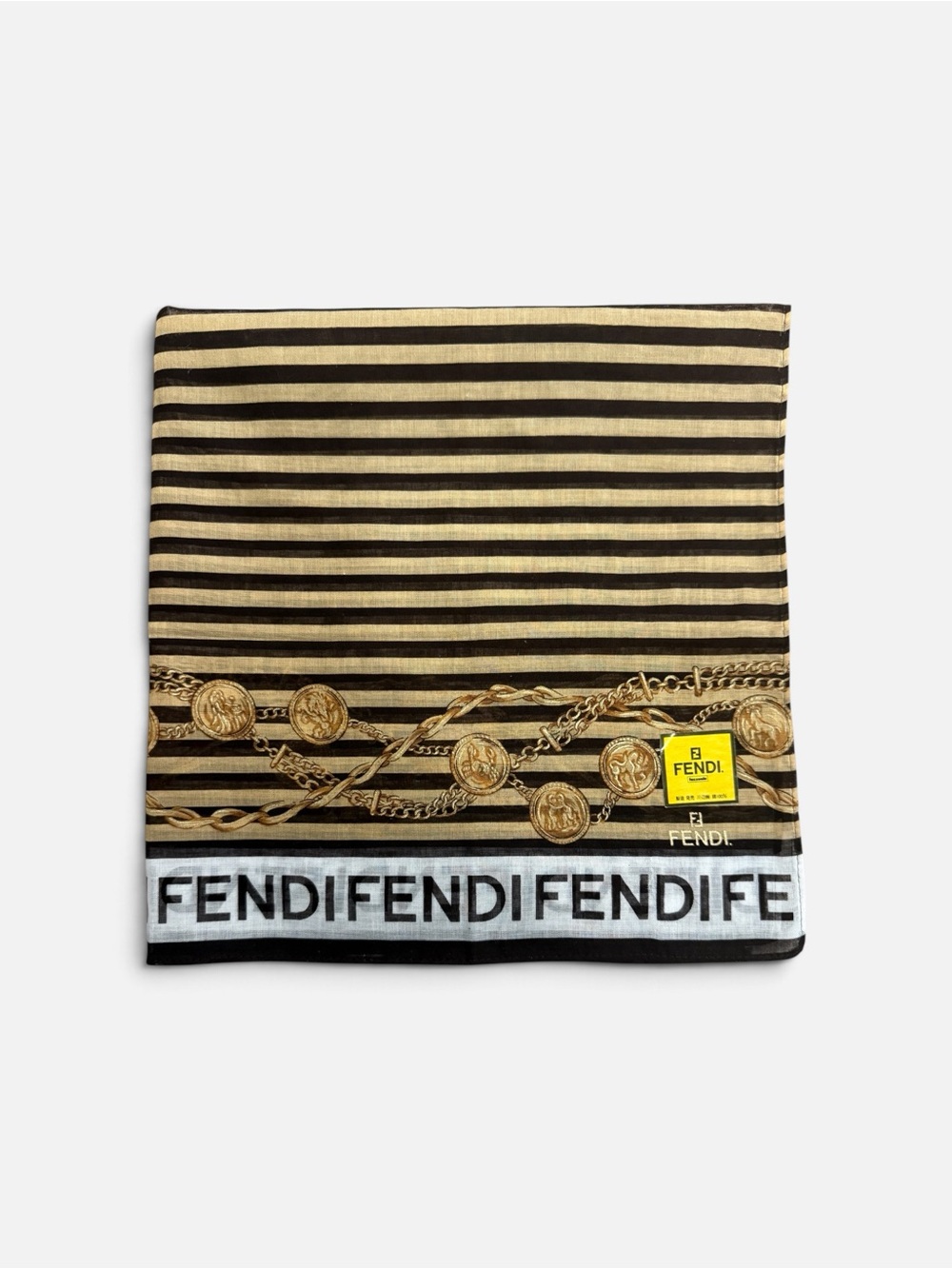 Fendi Black and Gold Striped Silk Scarf